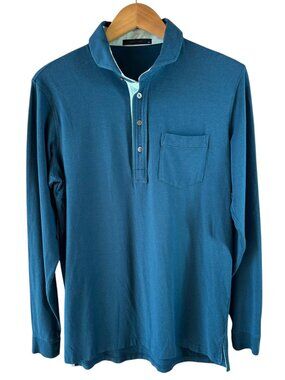 Greyson Teal Pima Cotton Polo Shirt Long Sleeve Pocket Mens M Luxury Casual